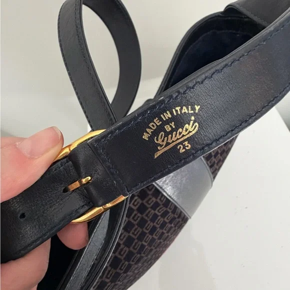 Gucci Navy Suede GG Monogram Web Stripe Shoulder Bag - Vintage - Picture 7 of 11